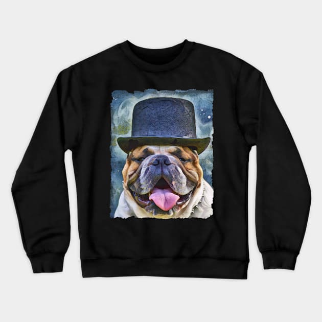 English Bulldog On Grunge Background Crewneck Sweatshirt by PhotoArts